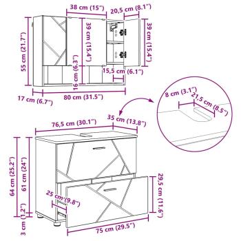 Badezimmermöbel Set 2 pcs Räuchereiche 76,5 x 35 x 64 cm