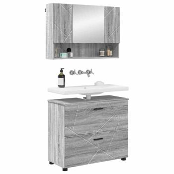 Badezimmermöbel Set mit Tür 2 pcs Grau Sonoma 76,5 x 35 x 64 cm