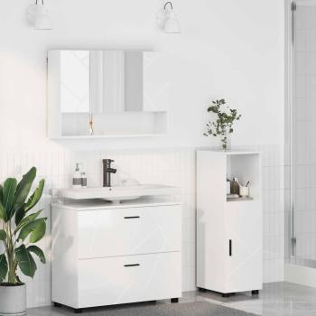 ARDEBO.de - Badezimmermöbel Set 3 pcs Hochglanz-Weiß 76,5 x 35 x 64 cm