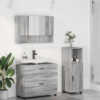 ARDEBO.de - Badezimmermöbel Set mit Tür 3 pcs Grau Sonoma 76,5 x 35 x 64 cm