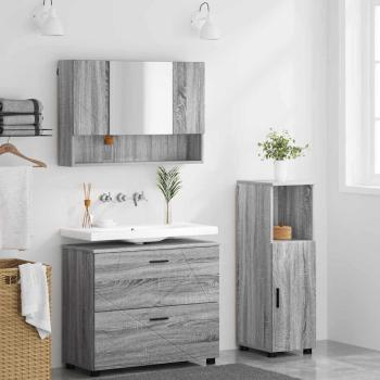 Badezimmermöbel Set mit Tür 3 pcs Grau Sonoma 76,5 x 35 x 64 cm