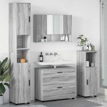 ARDEBO.de - Badezimmermöbel Set mit Tür 4 pcs Grau Sonoma 30 x 35 x 192 cm