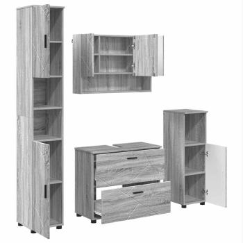 Badezimmermöbel Set mit Tür 4 pcs Grau Sonoma 30 x 35 x 192 cm