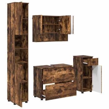 Badezimmermöbel Set mit Tür 4 pcs Räuchereiche 30 x 35 x 192 cm
