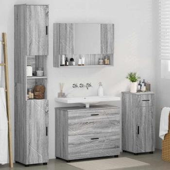 Badezimmermöbel Set mit Tür 4 pcs Grau Sonoma 30 x 35 x 192 cm