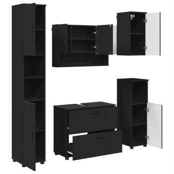 Badezimmermöbel Set mit Regal 5 pcs Schwarz 30 x 35 x 192 cm