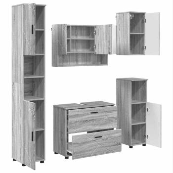 Badezimmermöbel Set mit Tür 5 pcs Grau Sonoma 30 x 35 x 192 cm
