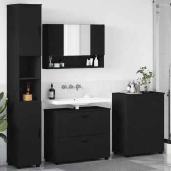 ARDEBO.de - Badezimmermöbel Set mit Regal 4 pcs Schwarz 30 x 35 x 192 cm