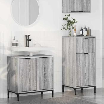 ARDEBO.de - Badezimmermöbel Set Plaid 2 pcs Grau Sonoma 39,5 x 36 x 88 cm