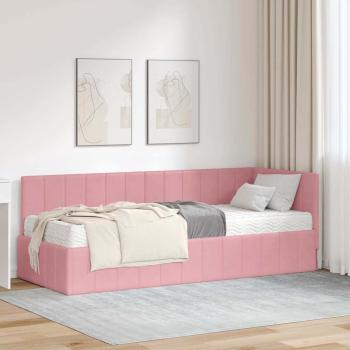 ARDEBO.de - Eckbettgestell mit Matratze mit Kopfteil Rosa 80 x 200 cm Samt