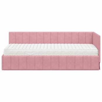 Eckbettgestell mit Matratze mit Kopfteil Rosa 80 x 200 cm Samt