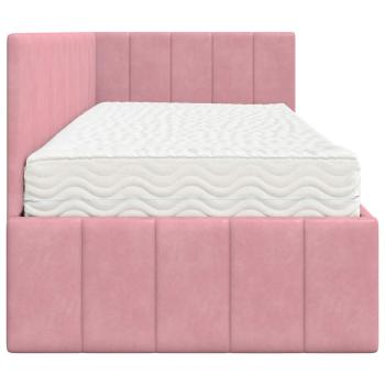Eckbettgestell mit Matratze mit Kopfteil Rosa 80 x 200 cm Samt