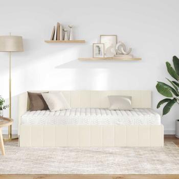 Eckbettgestell mit Matratze mit Kopfteil Creme 80 x 200 cm Samt