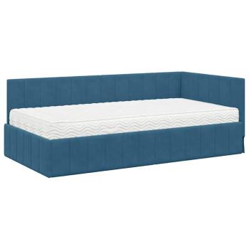 Eckbettgestell mit Matratze mit Kopfteil Blau 90 x 190 cm Samt