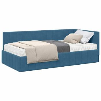 Eckbettgestell mit Matratze mit Kopfteil Blau 90 x 190 cm Samt