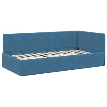 Eckbettgestell mit Matratze mit Kopfteil Blau 90 x 190 cm Samt
