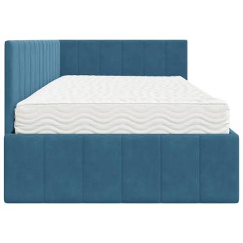 Eckbettgestell mit Matratze mit Kopfteil Blau 90 x 190 cm Samt