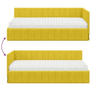 Eckbettgestell mit Matratze mit Kopfteil Gelb 90 x 190 cm Samt