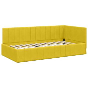 Eckbettgestell mit Matratze mit Kopfteil Gelb 90 x 190 cm Samt