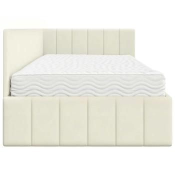 Eckbettgestell mit Matratze mit Kopfteil Creme 90 x 190 cm Samt