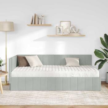 Eckbettgestell mit Matratze Hellgrau 90 x 200 cm Samt
