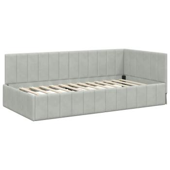Eckbettgestell mit Matratze Hellgrau 90 x 200 cm Samt
