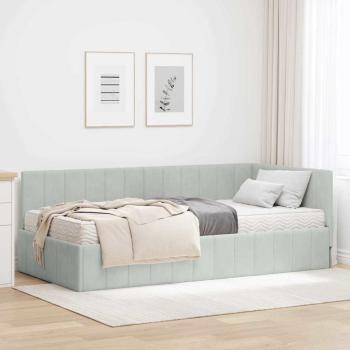 ARDEBO.de - Eckbettgestell mit Matratze Hellgrau 100 x 200 cm Samt