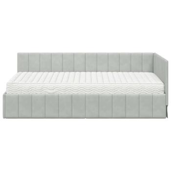 Eckbettgestell mit Matratze Hellgrau 100 x 200 cm Samt
