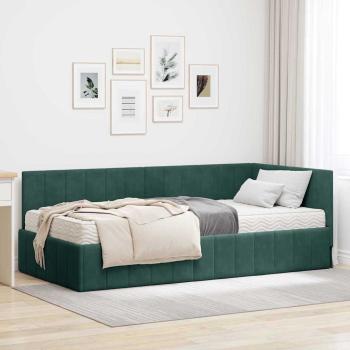 ARDEBO.de - Eckbettgestell mit Matratze Dunkelgrün 100 x 200 cm Samt