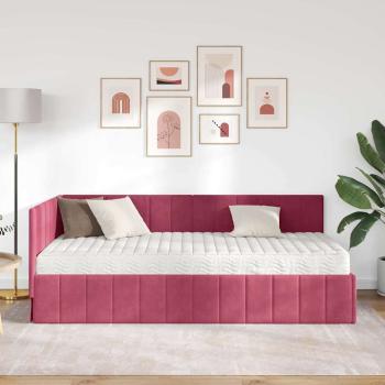 Eckbettgestell mit Matratze Weinrot 100 x 200 cm Samt