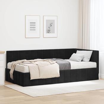 ARDEBO.de - Eckbettgestell mit Matratze Schwarz 100 x 200 cm Samt