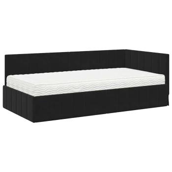 Eckbettgestell mit Matratze Schwarz 100 x 200 cm Samt