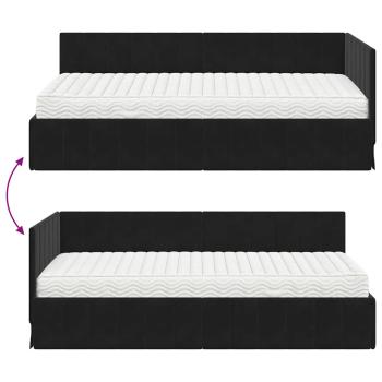 Eckbettgestell mit Matratze Schwarz 100 x 200 cm Samt