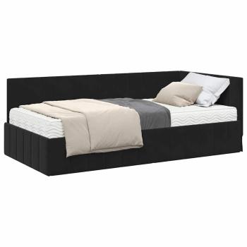 Eckbettgestell mit Matratze Schwarz 100 x 200 cm Samt