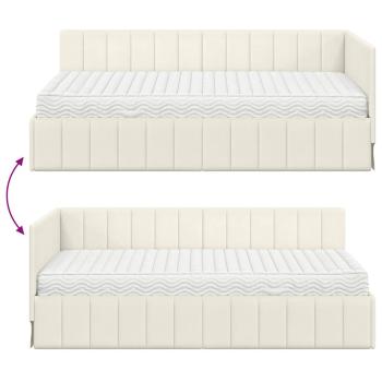 Eckbettgestell mit Matratze Creme 100 x 200 cm Samt