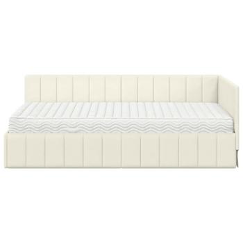 Eckbettgestell mit Matratze Creme 100 x 200 cm Samt
