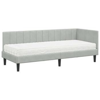 Eckbettgestell mit Matratze Hellgrau 80 x 200 cm Samt