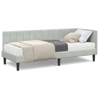 Eckbettgestell mit Matratze Hellgrau 80 x 200 cm Samt