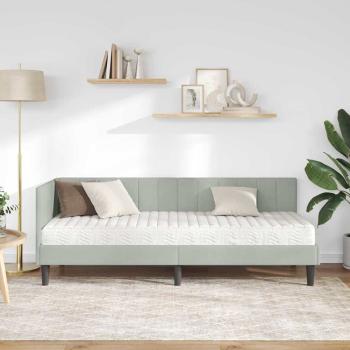 Eckbettgestell mit Matratze Hellgrau 80 x 200 cm Samt