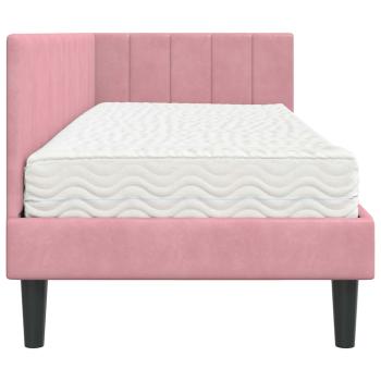 Eckbettgestell mit Matratze mit Kopfteil Rosa 80 x 200 cm Samt