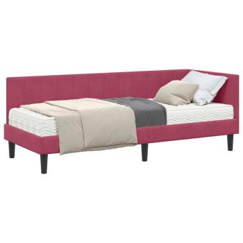 Eckbettgestell mit Matratze Weinrot 80 x 200 cm Samt