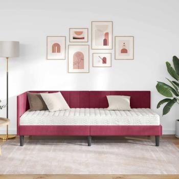 Eckbettgestell mit Matratze Weinrot 80 x 200 cm Samt