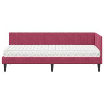 Eckbettgestell mit Matratze Weinrot 80 x 200 cm Samt
