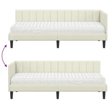 Eckbettgestell mit Matratze mit Kopfteil Creme 80 x 200 cm Samt