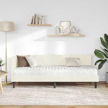 Eckbettgestell mit Matratze mit Kopfteil Creme 80 x 200 cm Samt