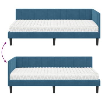 Eckbettgestell mit Matratze mit Kopfteil Blau 90 x 190 cm Samt
