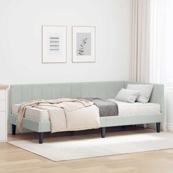 ARDEBO.de - Eckbettgestell mit Matratze Hellgrau 90 x 190 cm Samt
