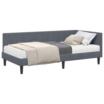 Eckbettgestell mit Matratze Dunkelgrau 90 x 190 cm Samt