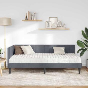 Eckbettgestell mit Matratze Dunkelgrau 90 x 190 cm Samt