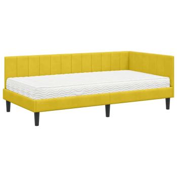Eckbettgestell mit Matratze mit Kopfteil Gelb 90 x 190 cm Samt